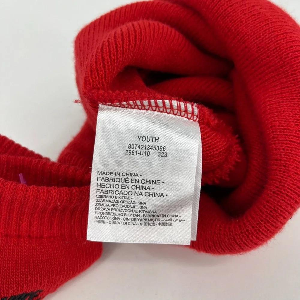 Nike Youth Red Knit Beanie and Gloves Set Embroidered Swoosh Logo